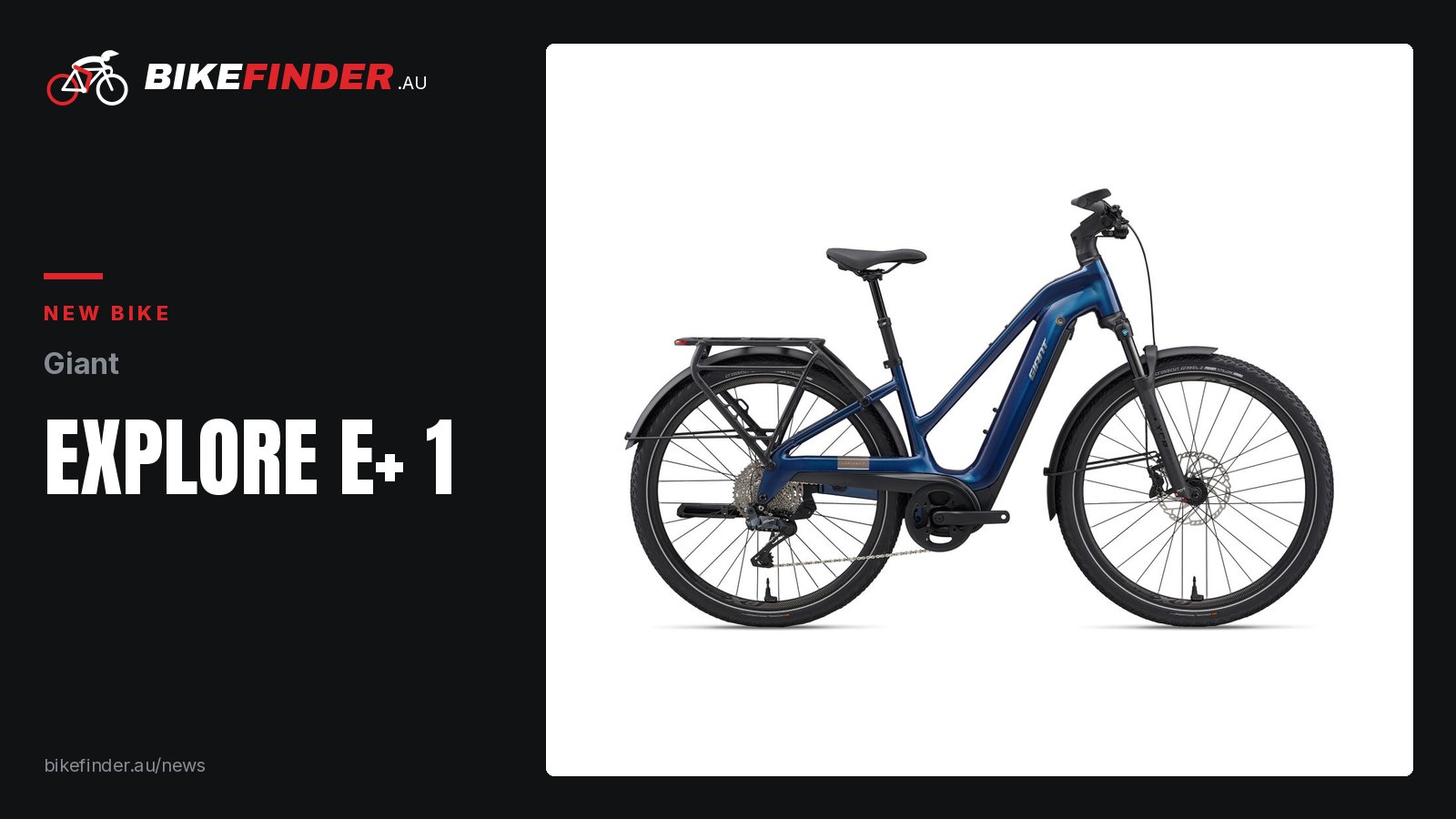 Giant Explore E+ 1 (2026) Stagger frame trekking e-bike in navy on a white background