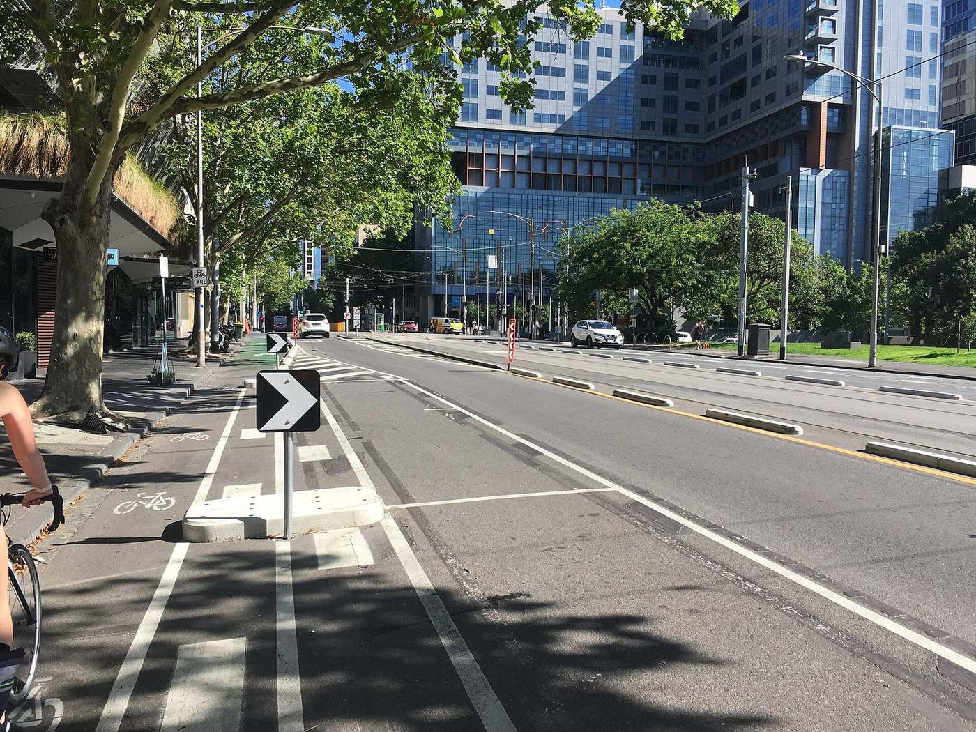 A protected bike lane on William Street in Melbourne